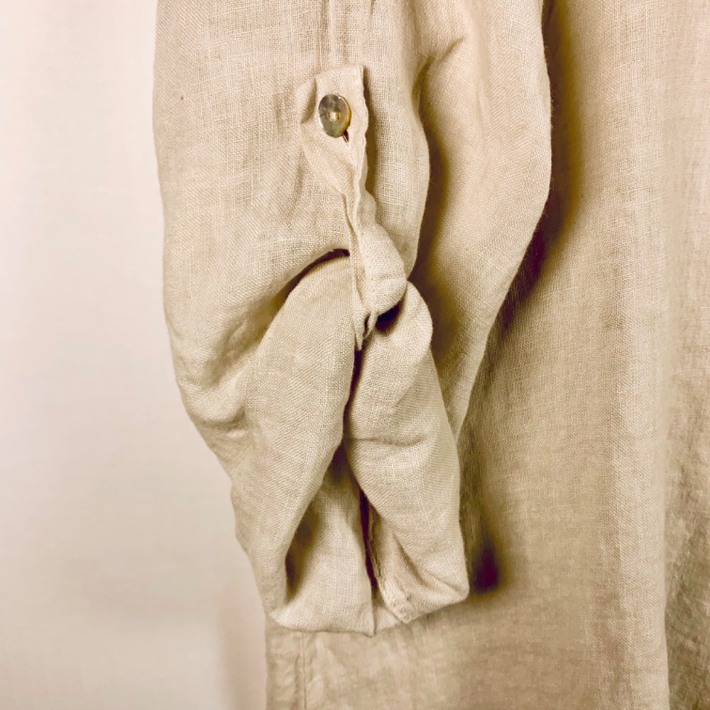 Boho chic 100% Linen Made in Italy tan/beige high low top buttons spring/beach - Picture 5 of 16
